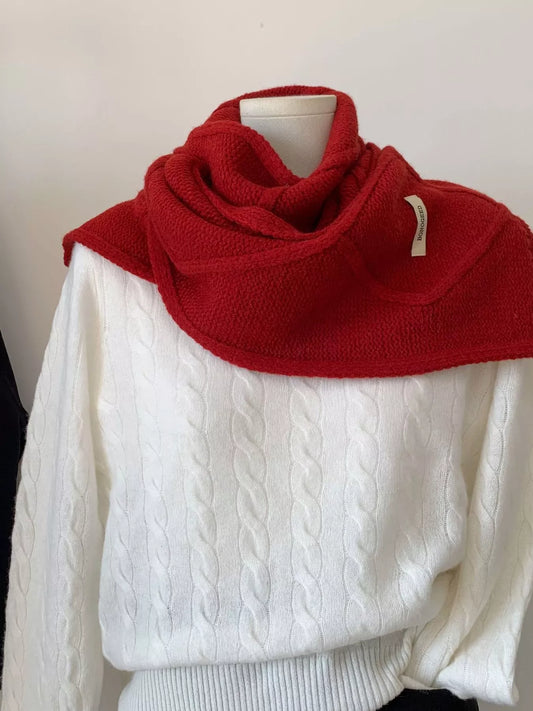 Solid Color Knitted Winter Scarf - Red - View 2