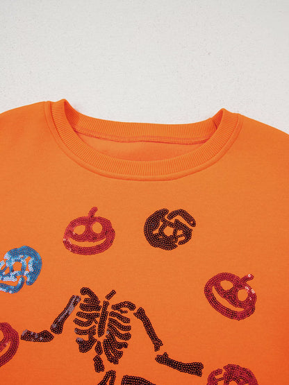 Dancing Critters Sequin Halloween Crewneck Sweatshirt - Orange - View 9