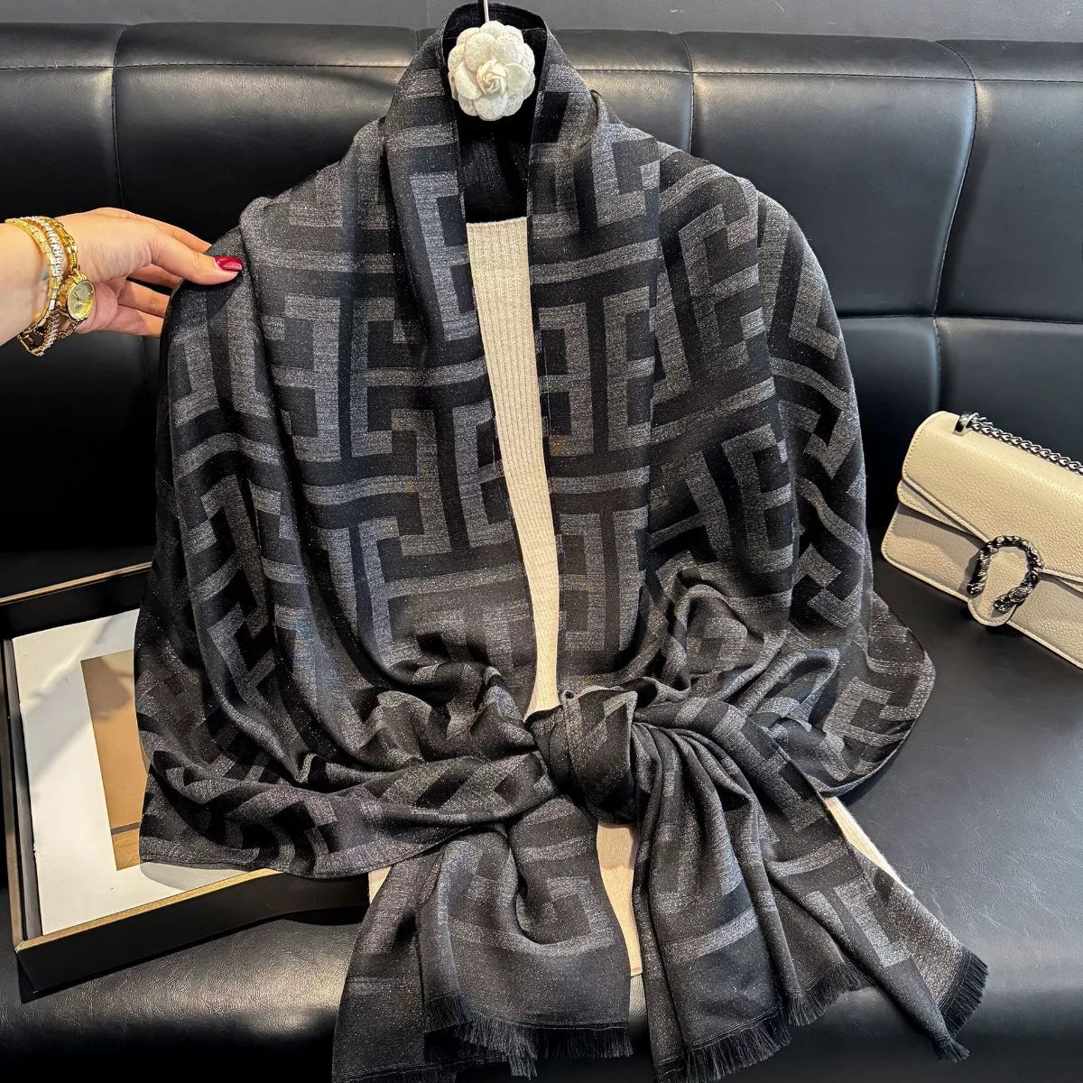 Raw Hem Scarf - Black - View 8
