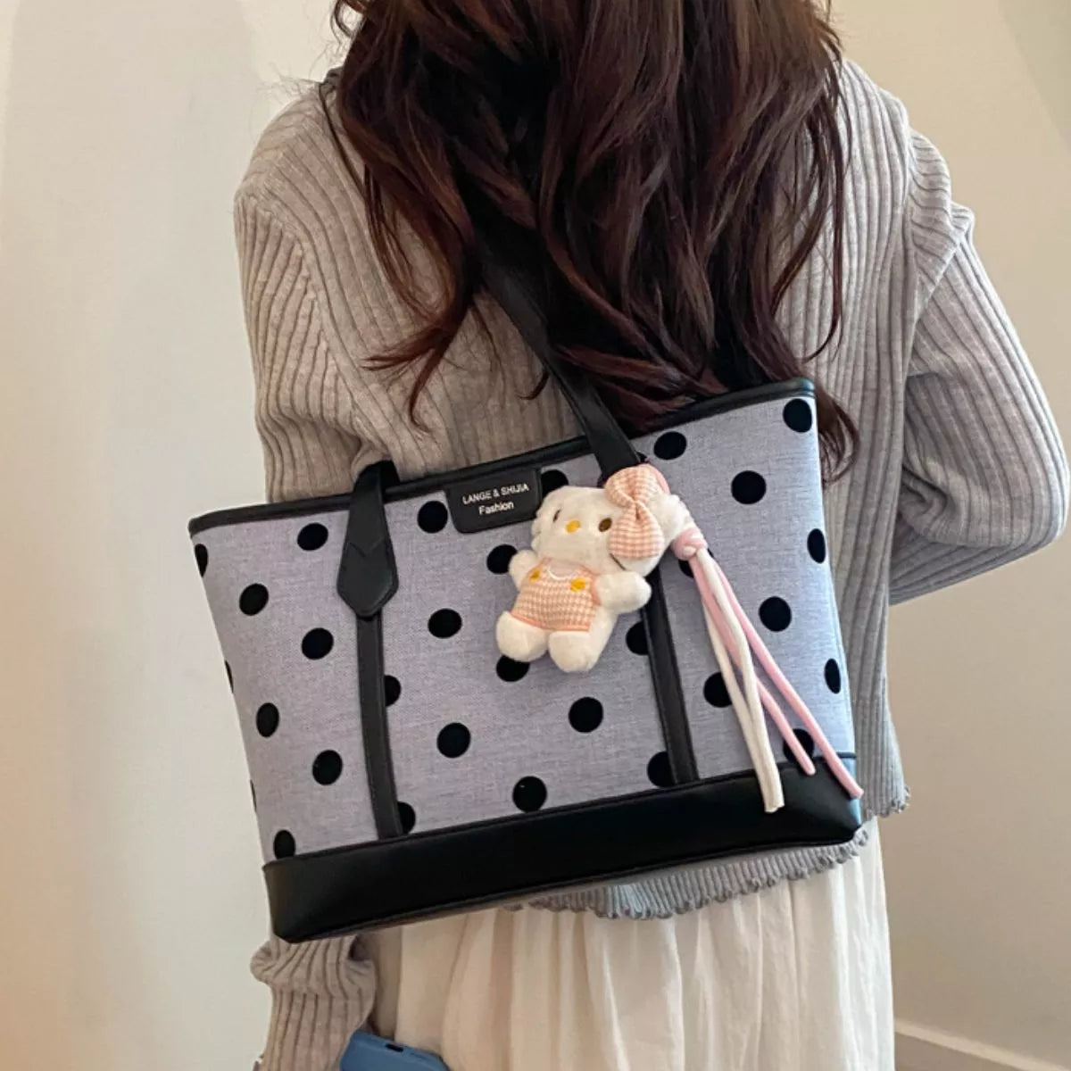 Polka Dot Shoulder Bag - Blue - View 2