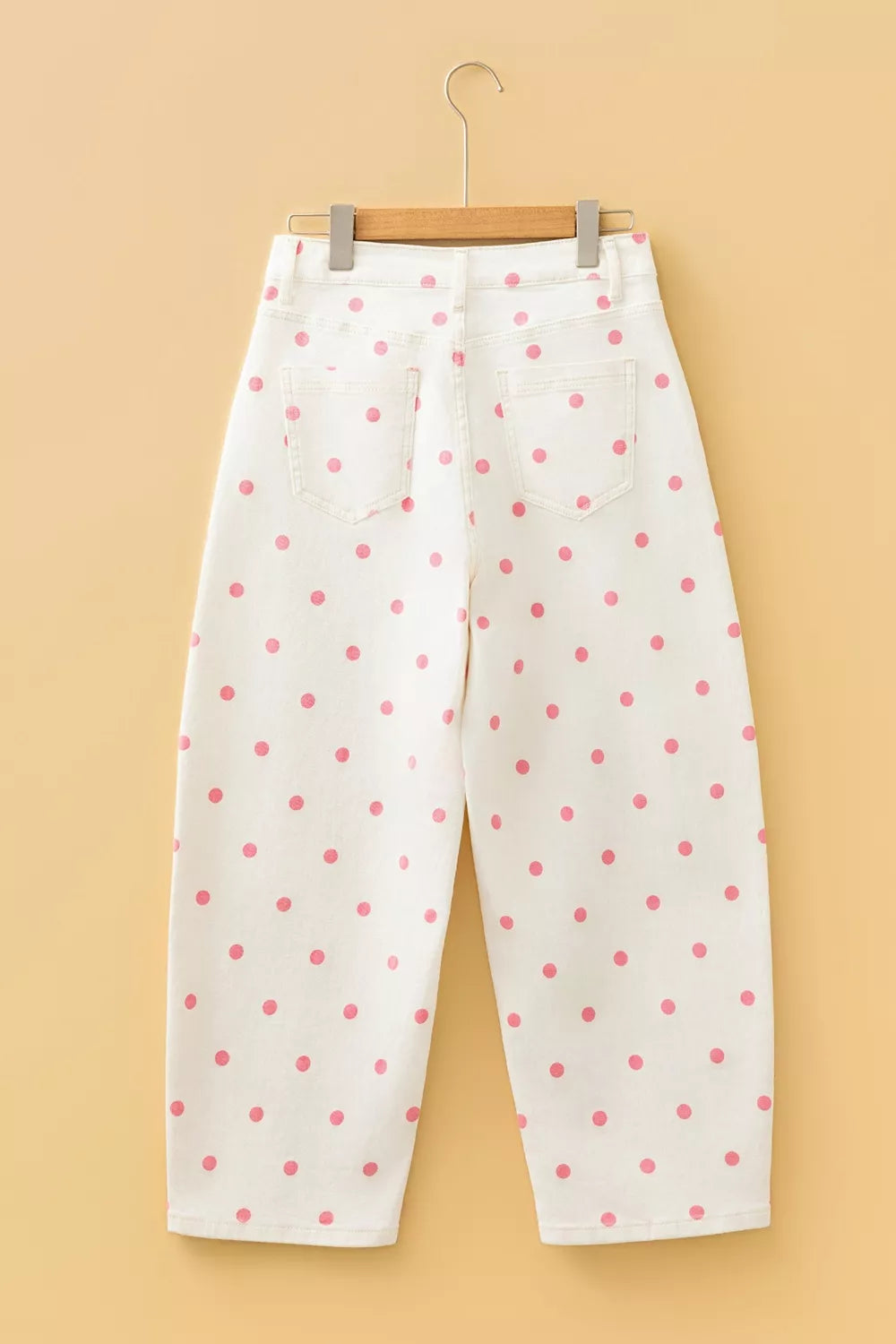 Polka Dot Wide-Leg Jeans - Blush Pink - View 7