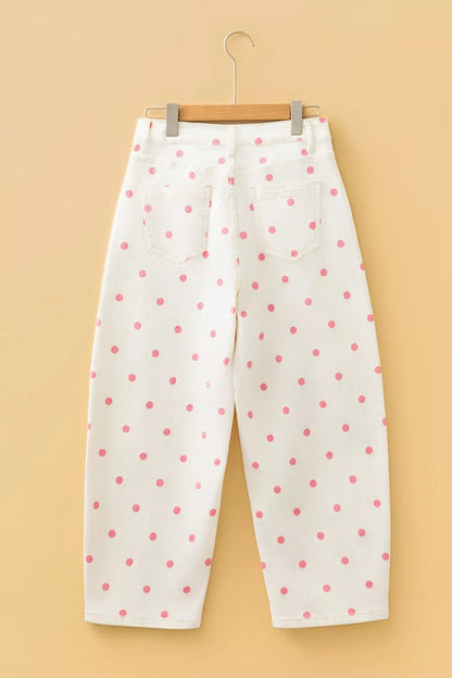 Polka Dot Wide-Leg Jeans - Blush Pink - View 7