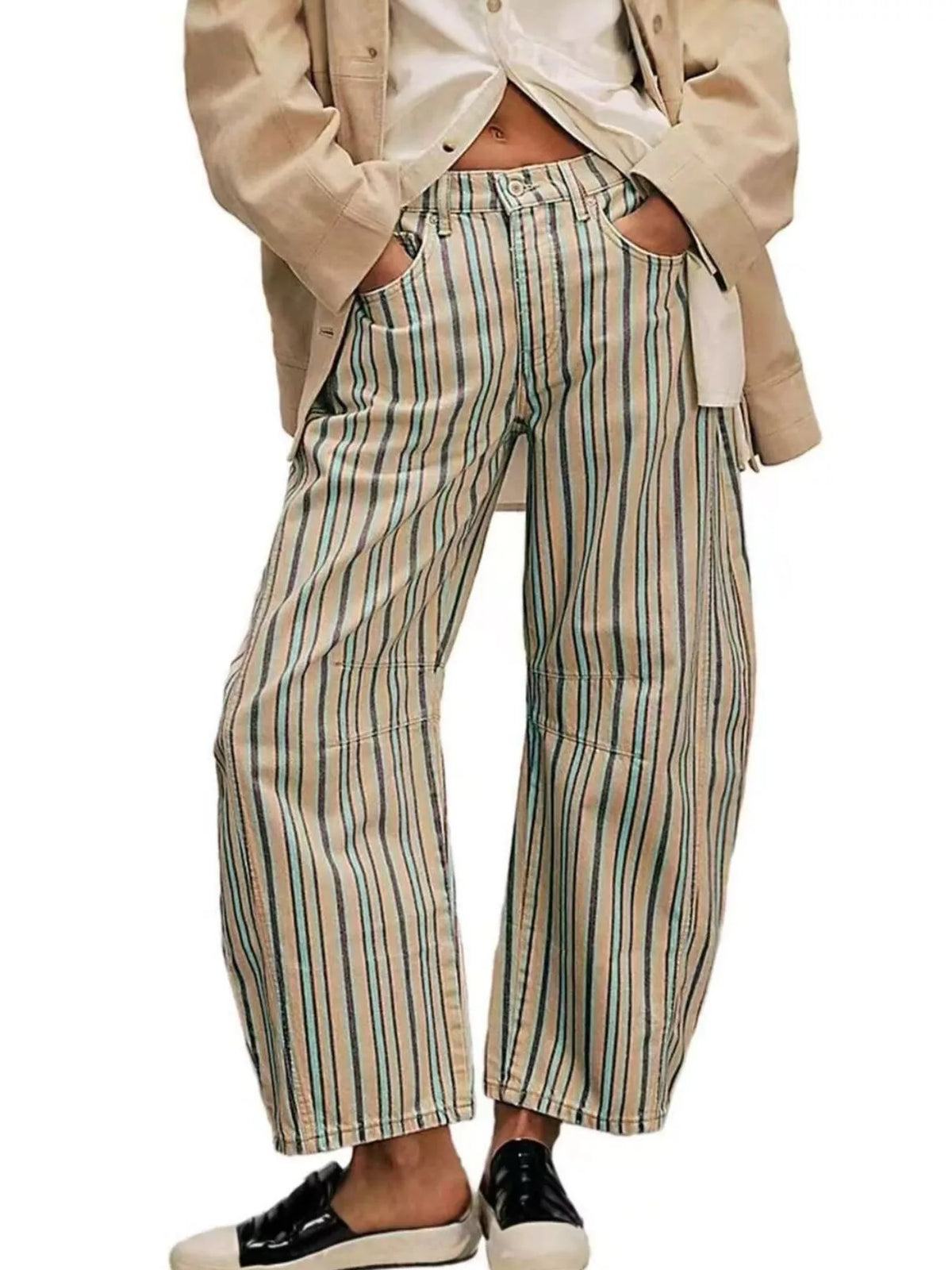 Printed Wide-Leg Jeans - Stripe - View 8