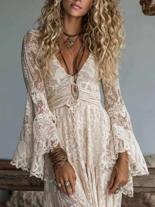 Lace Deep V-Neck Maxi Dress - product photo 2