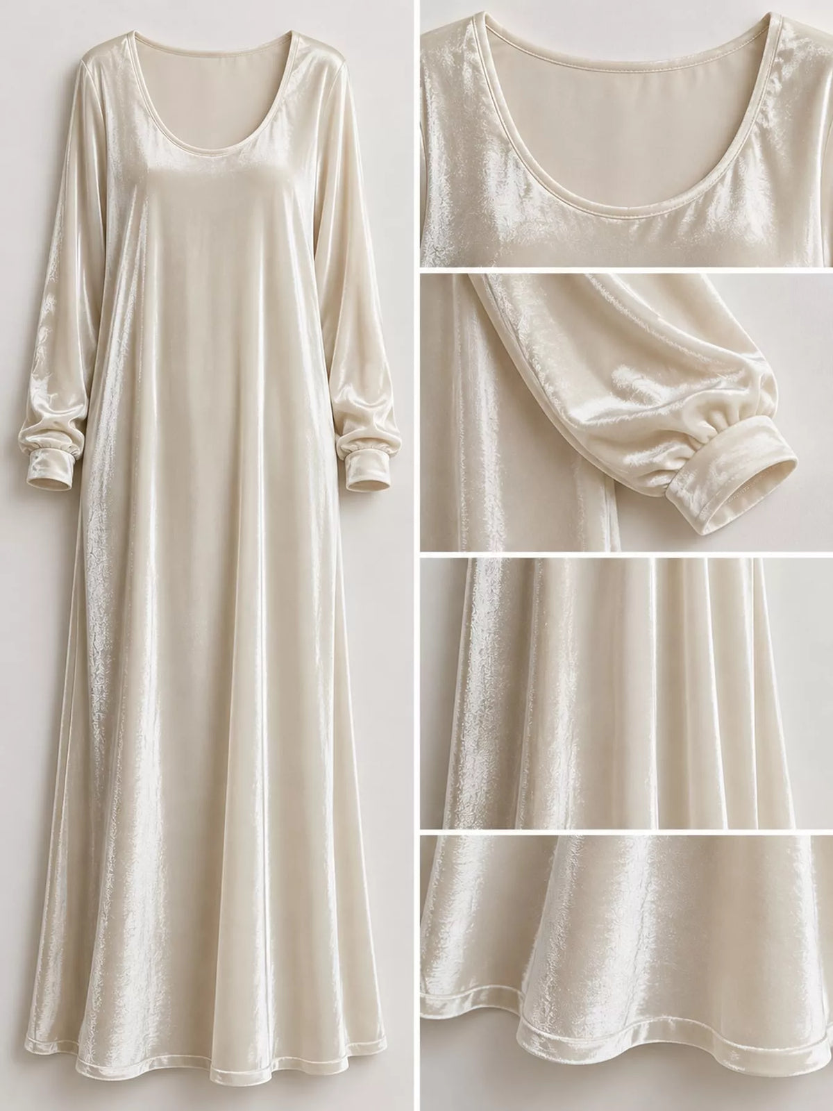 Velvet Long-Sleeve Maxi Dress - Apricot - View 25