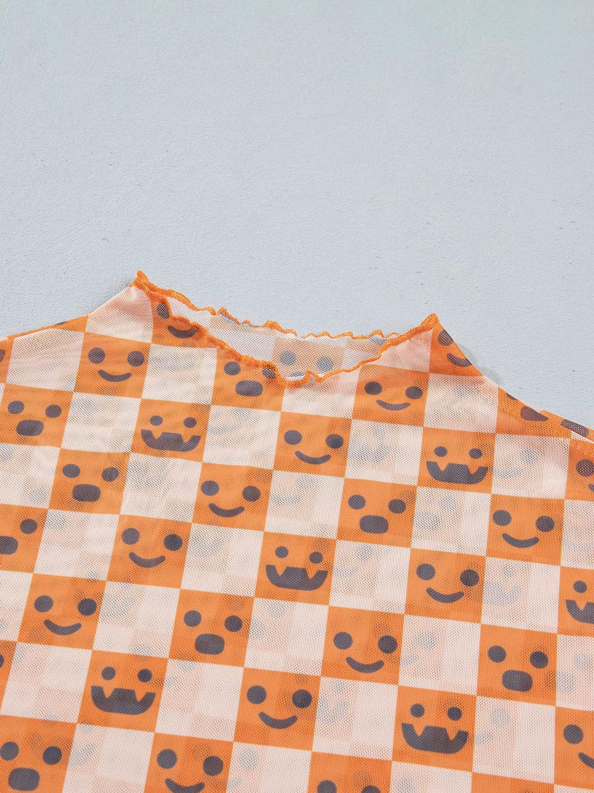 Abstract Halloween Pattern Long Sleeve Mock Neck Blouse - Sherbet - View 8