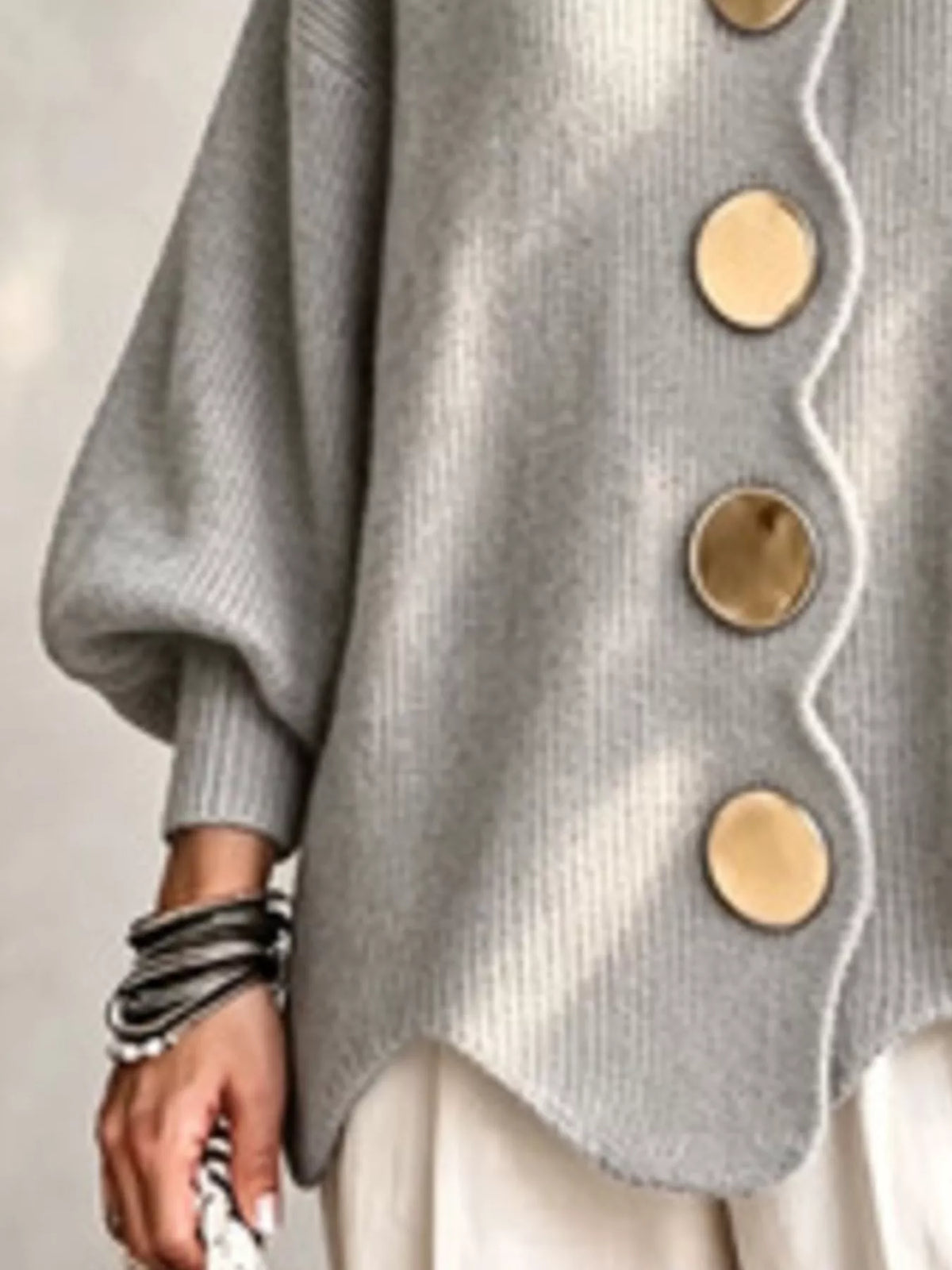 Full Size Scalloped-Edge Button-Down Cardigan Plus Size - Gray - View 3