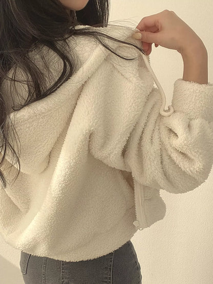 Oversized Sherpa Zip-Up Hoodie - Apricot - View 7