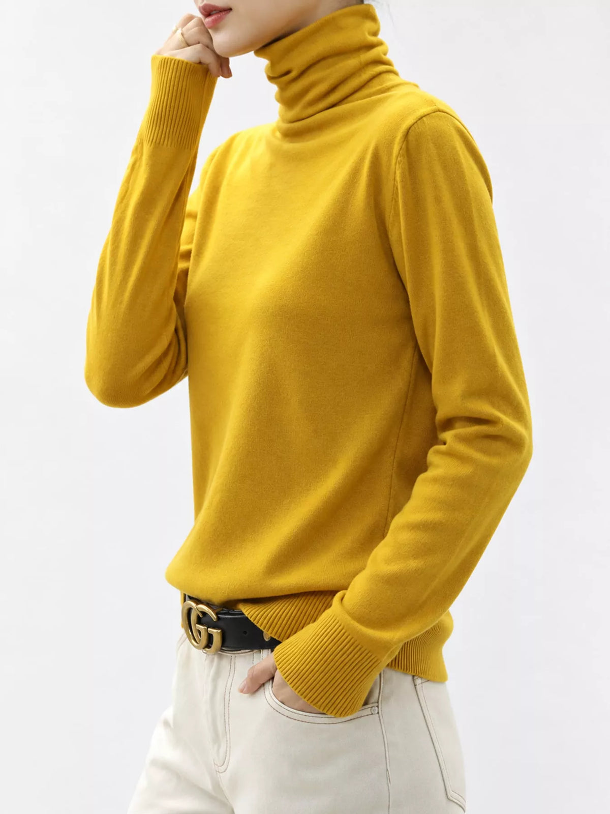 Full Size Slim-Fit Turtleneck Knit Top Plus Size - Mustard Yellow - View 35