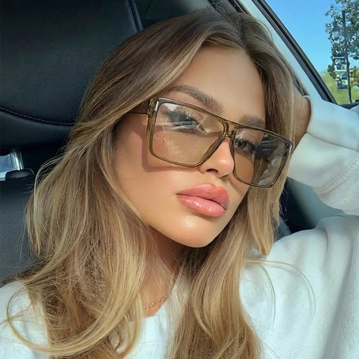 Oversized Square Sunglasses - Tan - View 3