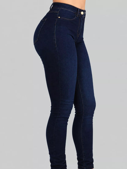 High-Waisted Sculpting Skinny Jeans - Dark Blue - View 3