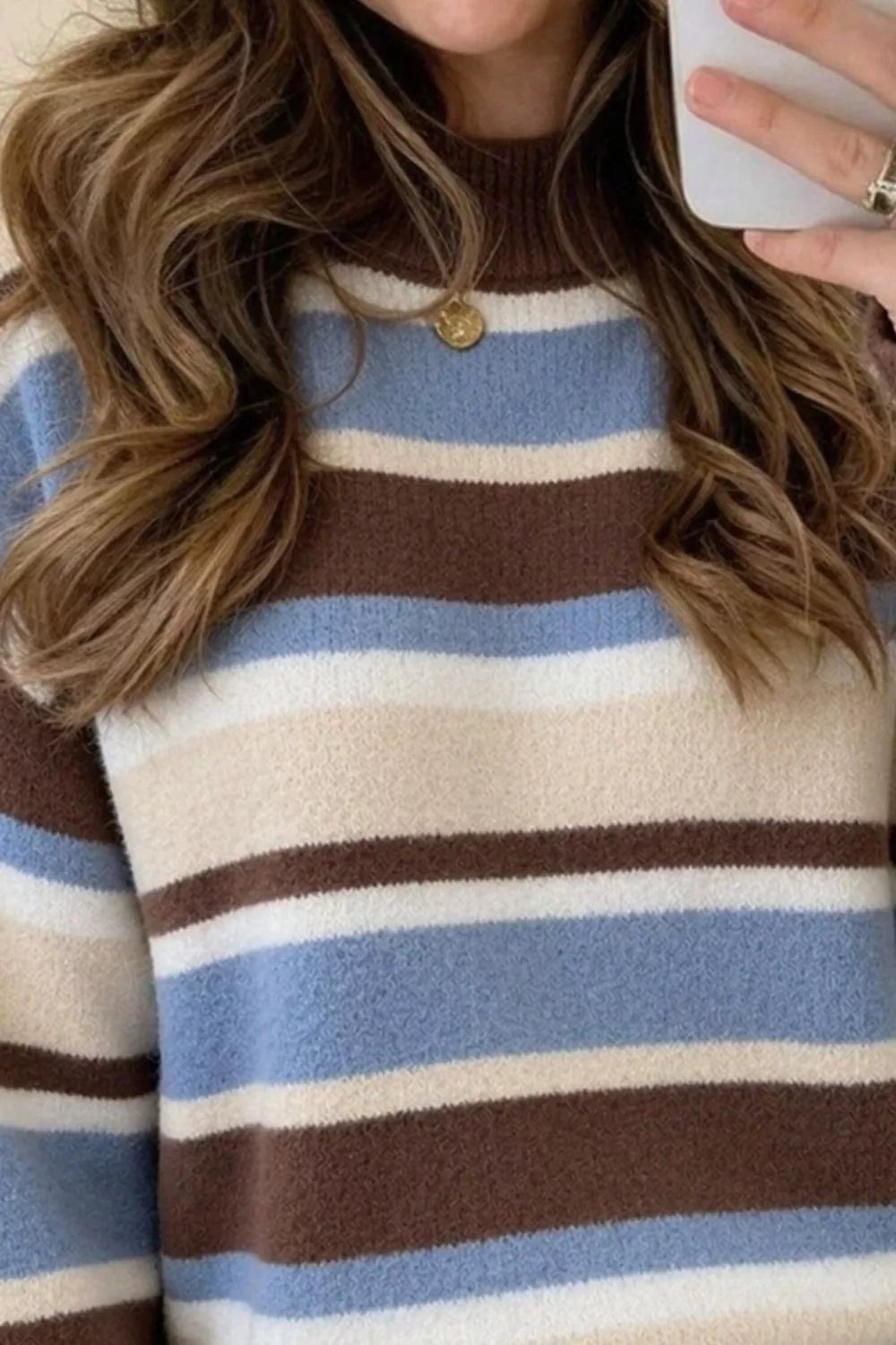 Striped Dropped Shoulder Sweater - Dark Brown - View 3