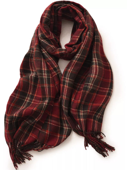 Classic Plaid Fringe Scarf - Burgundy - View 3