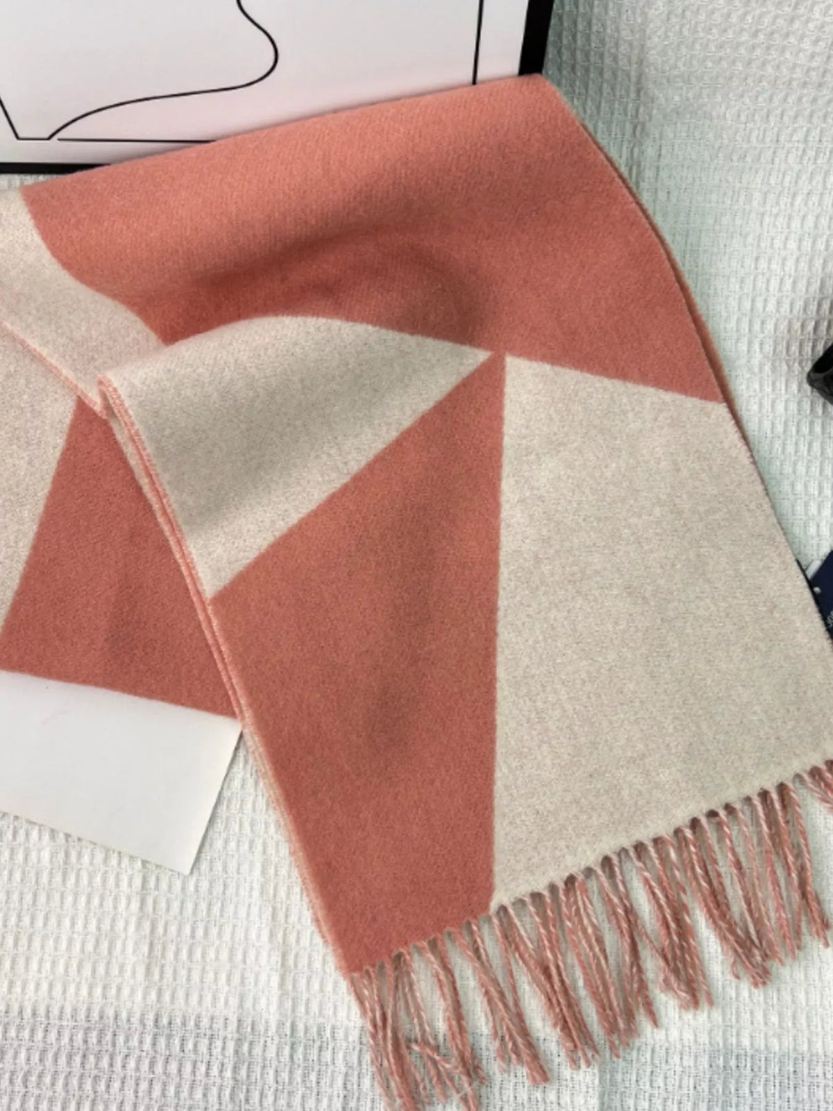 Fringe Color Block Scarf - Pink Beige - View 3