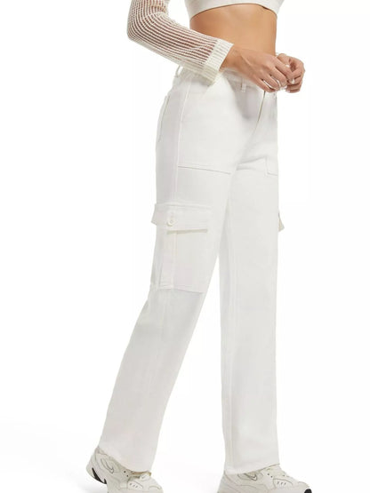 High-Waisted Cargo Jeans - White - View 1