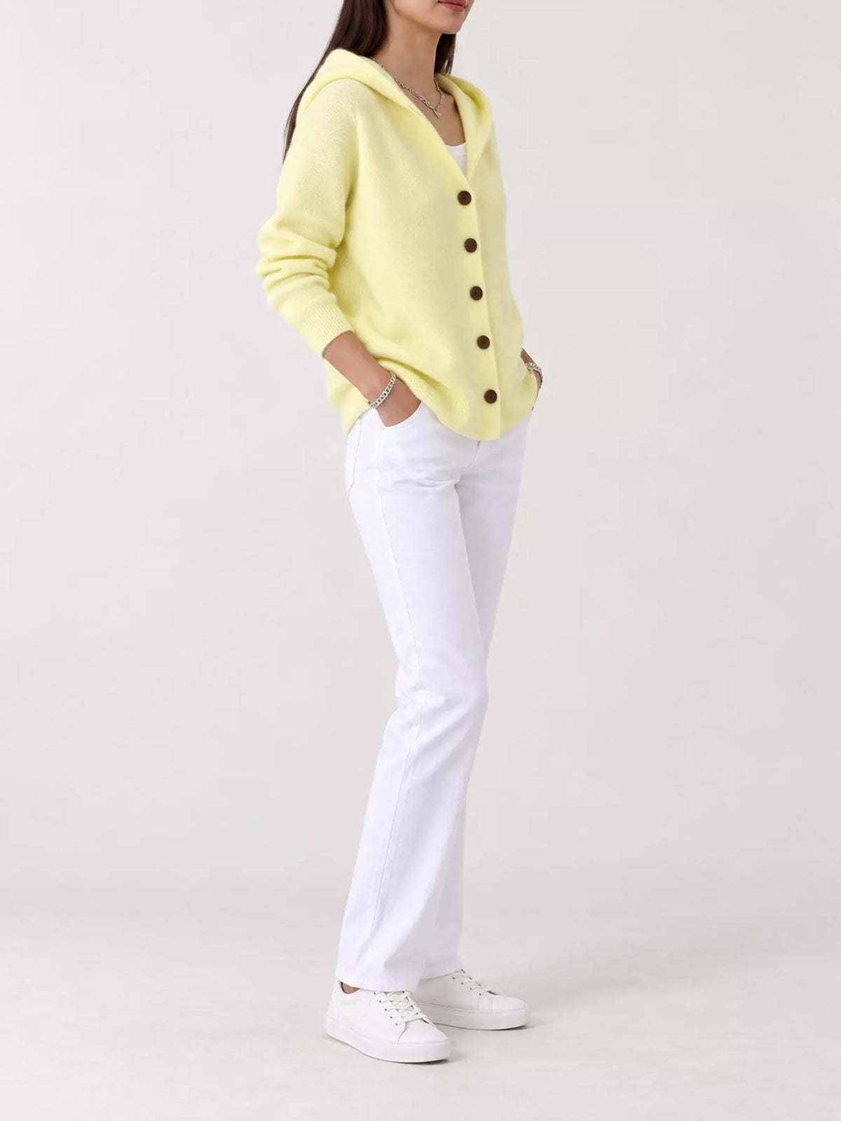 Full Size Hooded Button-Down Knit Cardigan Plus Size - Light Yellow - View 25