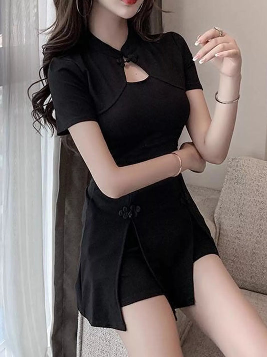 Cutout Short Sleeve Mini Dress - Black - View 2
