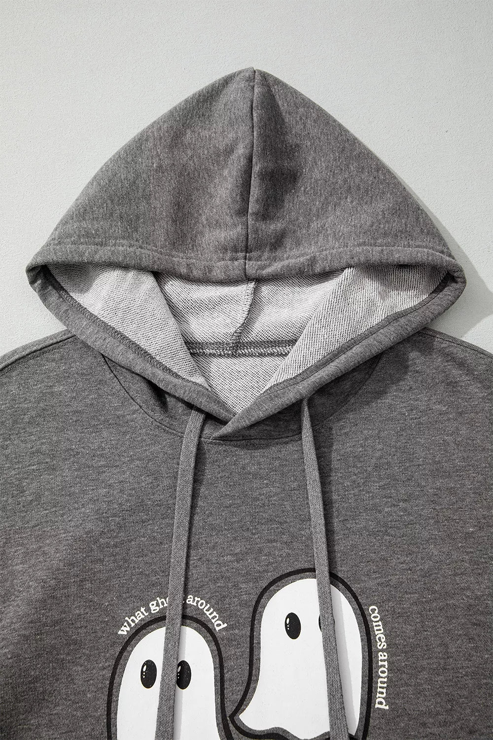Halloween Ghost Print Mineral Wash Oversize Hoodie - Dark Gray - View 5