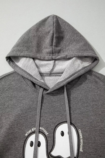 Halloween Ghost Print Mineral Wash Oversize Hoodie - Dark Gray - View 5