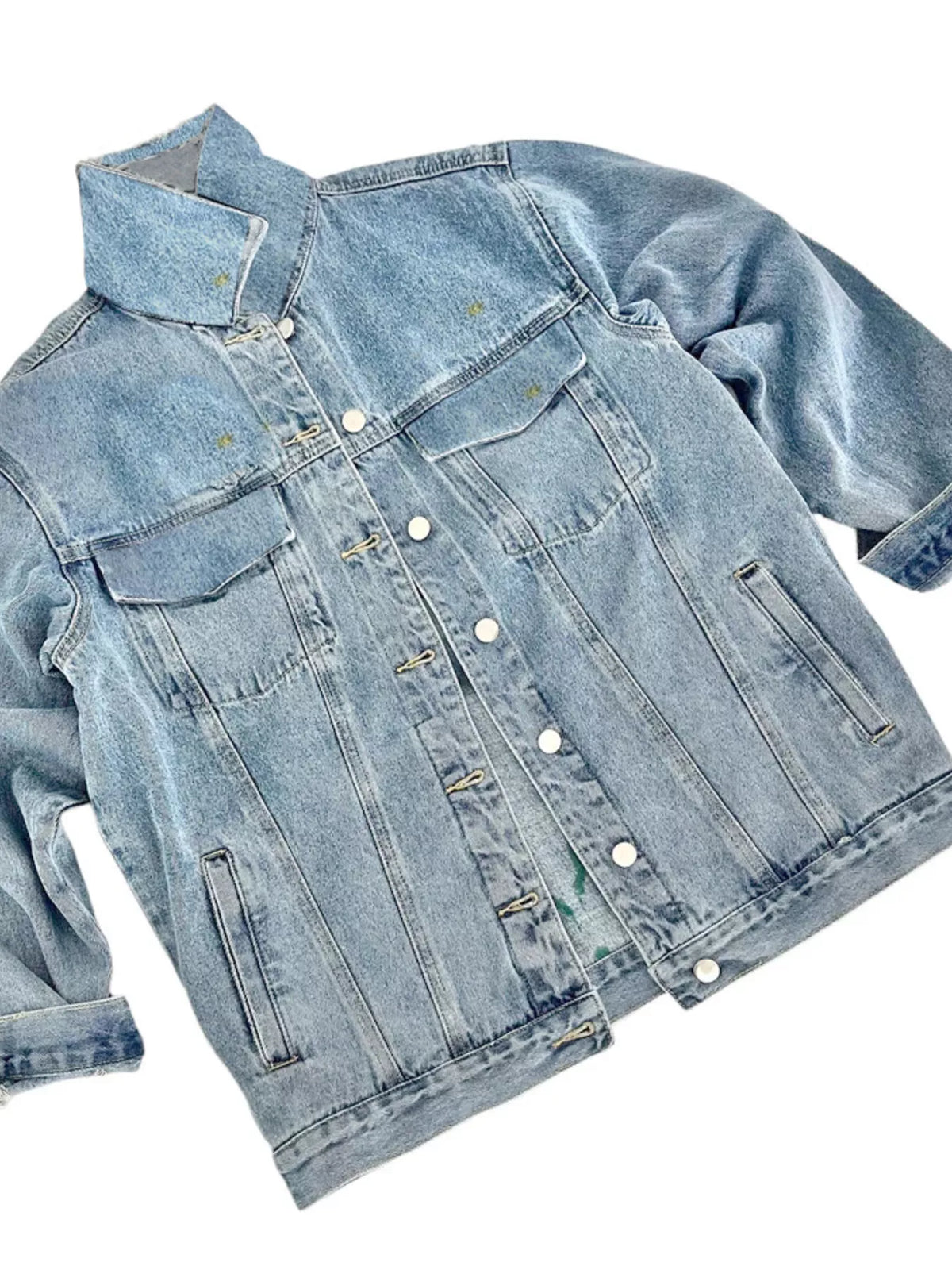 Full Size Heart and Umbrella Graphic Denim Jacket Plus Size - Light Blue - View 4