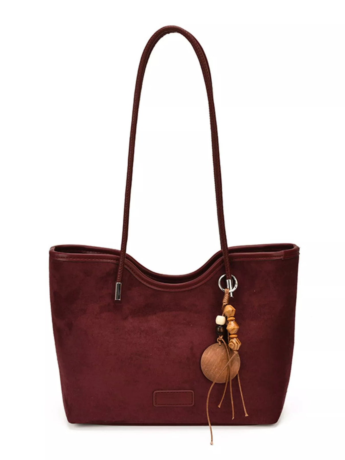 Solid Suede Shoulder Bag - Wine Red - View 5