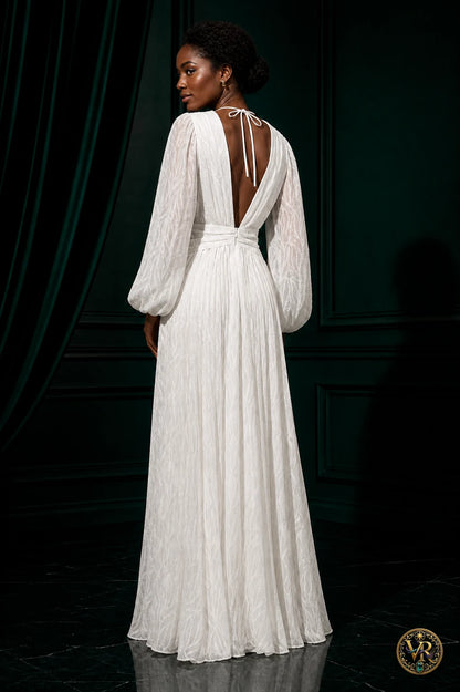 V-Neck Long Sleeve Maxi Dress