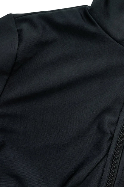 Zip Up Long Sleeve One-Piece Swimwear - Black - View 11