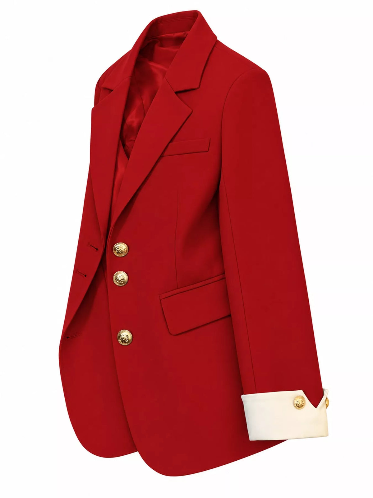 Full Size Single-Breasted Blazer with Gold Button Accents Plus Size - Red - View 21