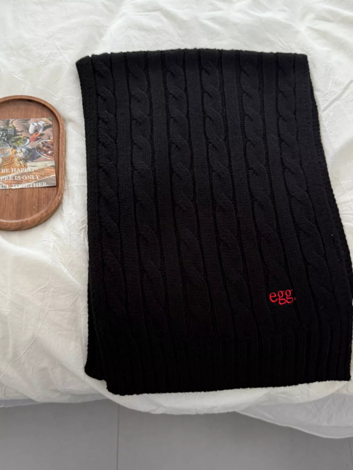 Ribbed Knitted Winter Scarf - Black - View 2