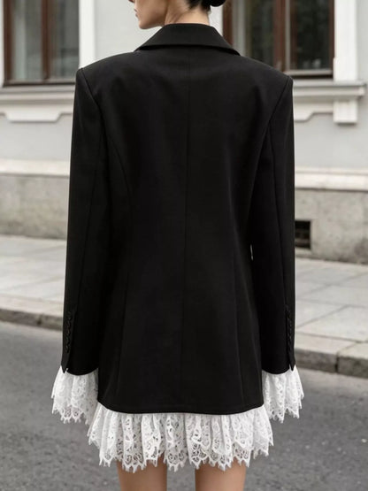 Lace Hem One Button Blazer - Black - View 5