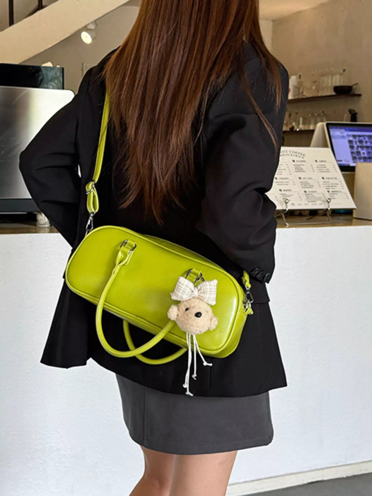 PU Leather Crossbody Bag - Green - View 5