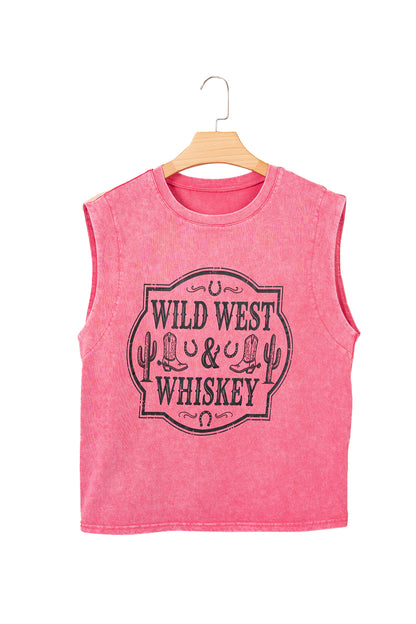 Bonbon Toner Washed Wild West Whiskey Print Sleeveless Muscle Top - Bonbon - 8