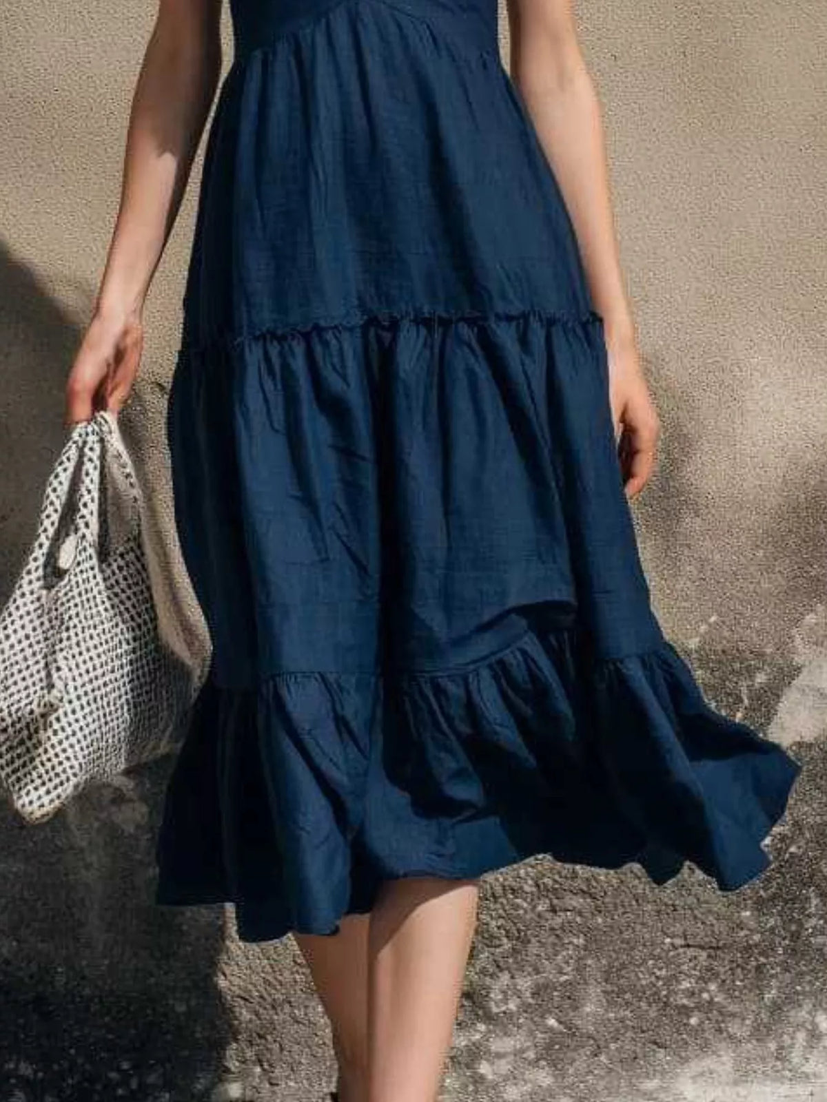 Full Size Ruffled V-Neck Tiered Midi Dress Plus Size - Navy - View 3