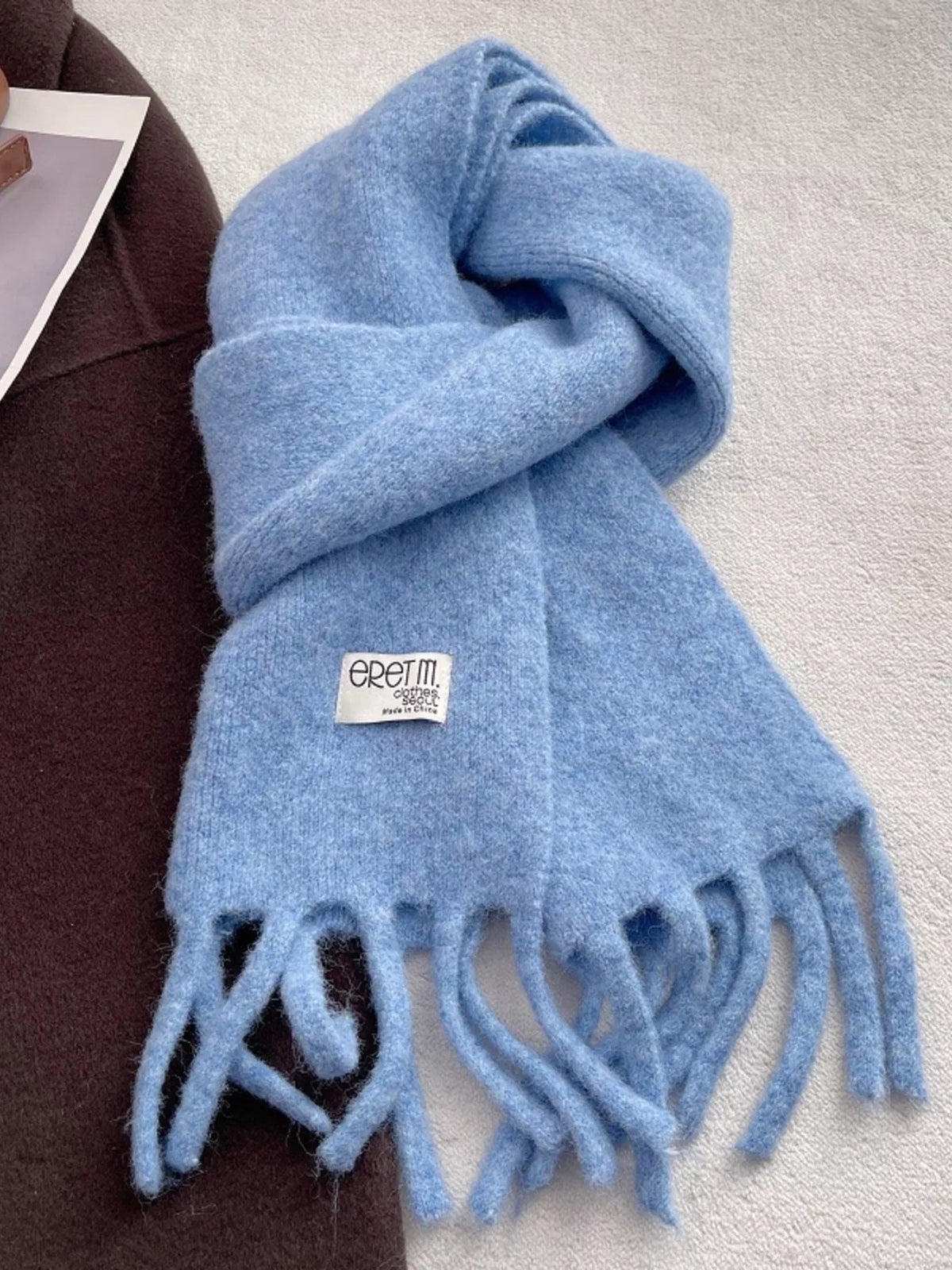 Fringe Solid Color Scarf - Sky Blue - View 4