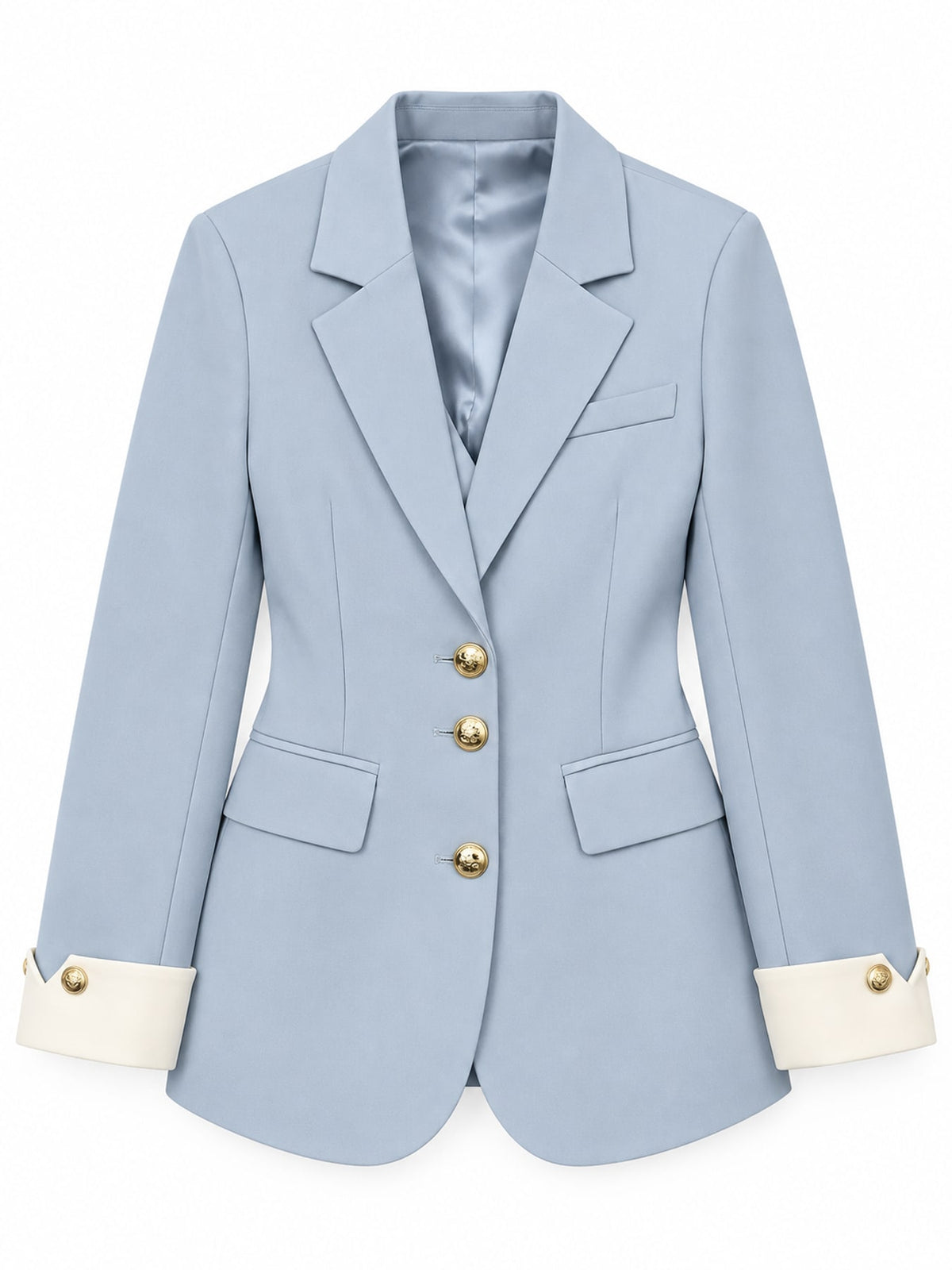 Full Size Single-Breasted Blazer with Gold Button Accents Plus Size - Blue - View 4