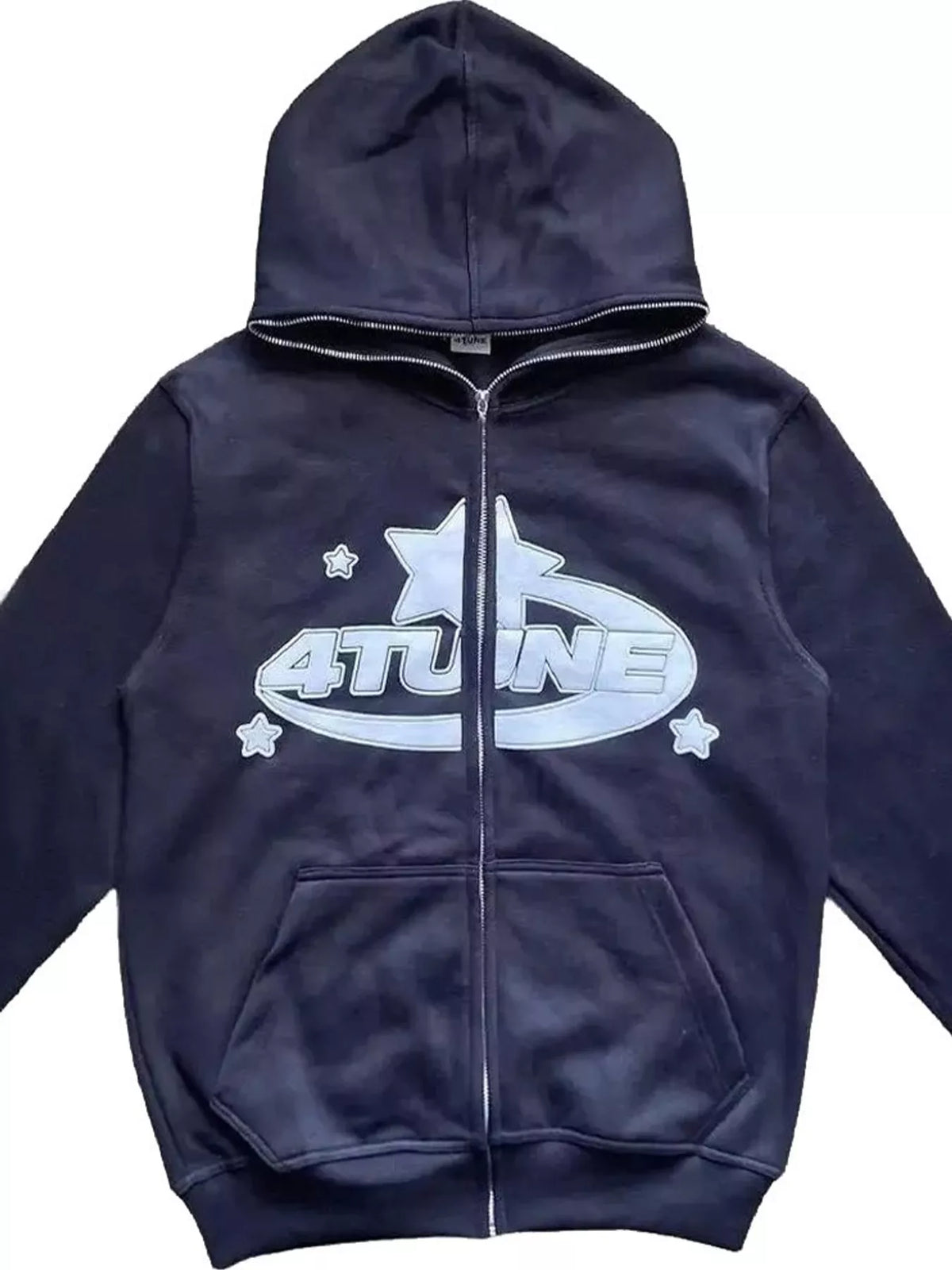 Full Size Letter Graphic Zip Up Hoodie Plus Size - Navy - View 1