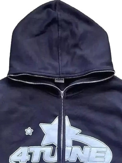 Full Size Letter Graphic Zip Up Hoodie Plus Size - Navy - View 2