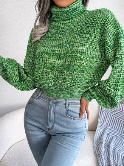 Turtleneck Dropped Shoulder Sweater - Green - View 4