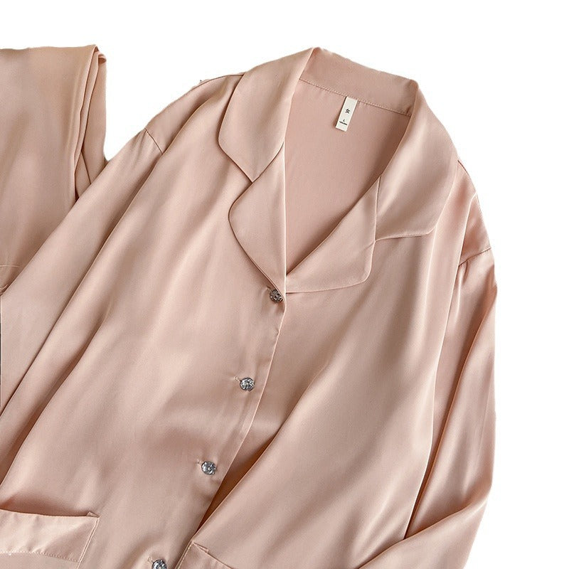 Lady's Luxurious Feather Ice Silk PajamasAutumn Elegant Satin Home Wear Suitable for Outerwear, Spring and Autumn