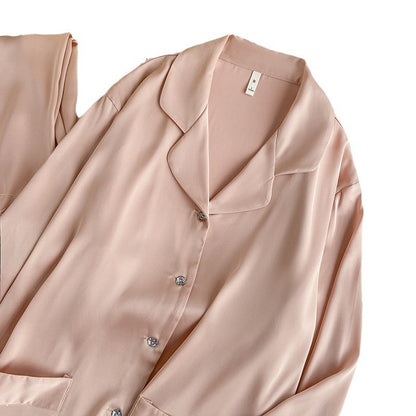 Lady's Luxurious Feather Ice Silk PajamasAutumn Elegant Satin Home Wear Suitable for Outerwear, Spring and Autumn