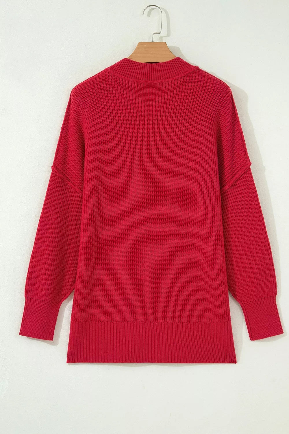 Long Sleeve Ribbed Knit Stand Neck Regular Fit Sweater - Rust - View 6