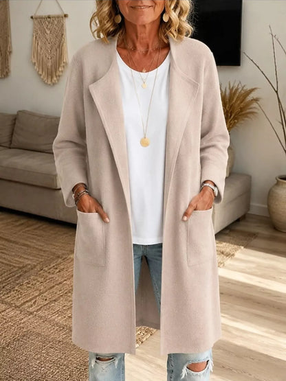 Full Size Open-Front Longline Knit Outerwear Plus Size - Apricot Color - View 1