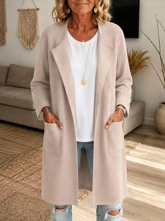 Full Size Open-Front Longline Knit Outerwear Plus Size - Apricot Color - View 1