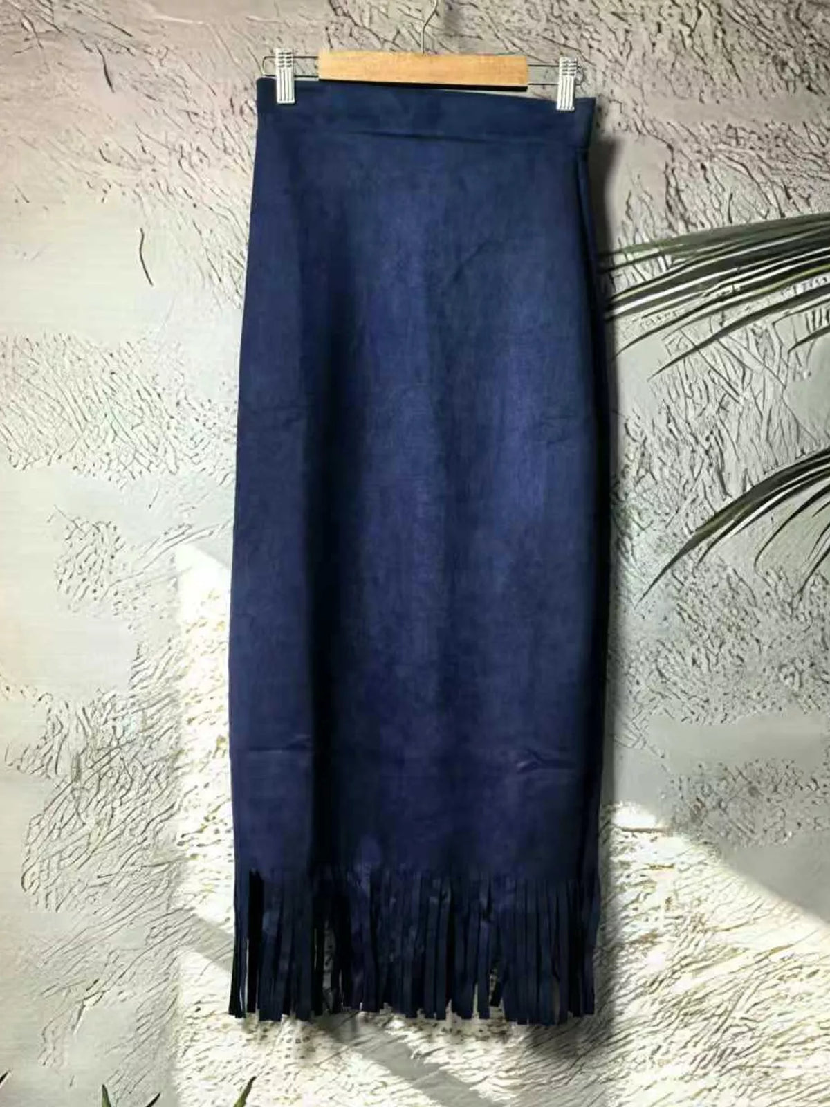 High-Waisted Fringe Midi Skirt - Dark Blue - View 23