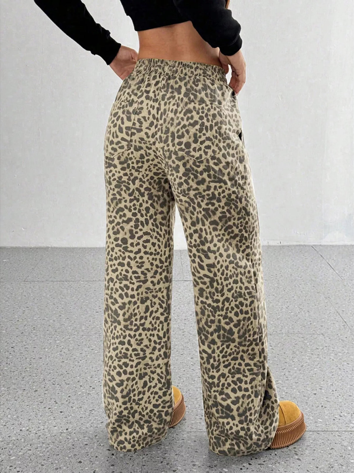 Full Size Leopard Print Wide Leg Pants Plus Size - Khaki - View 11
