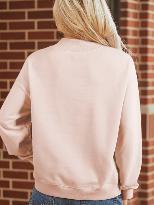 Sequin Candy Cane Ribbed Mock Neck Christmas Sweatshirt - Apricot - View 2