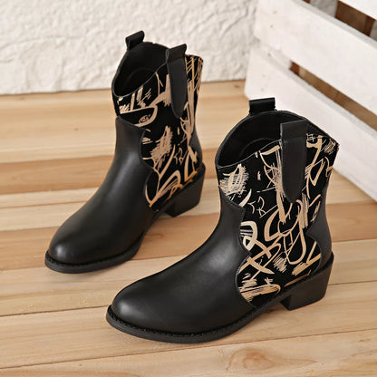 Point Toe Block Heels Boots - Black - View 6
