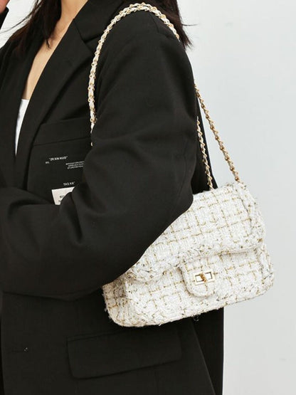 Tweed Chain Shoulder Bag - White - View 8