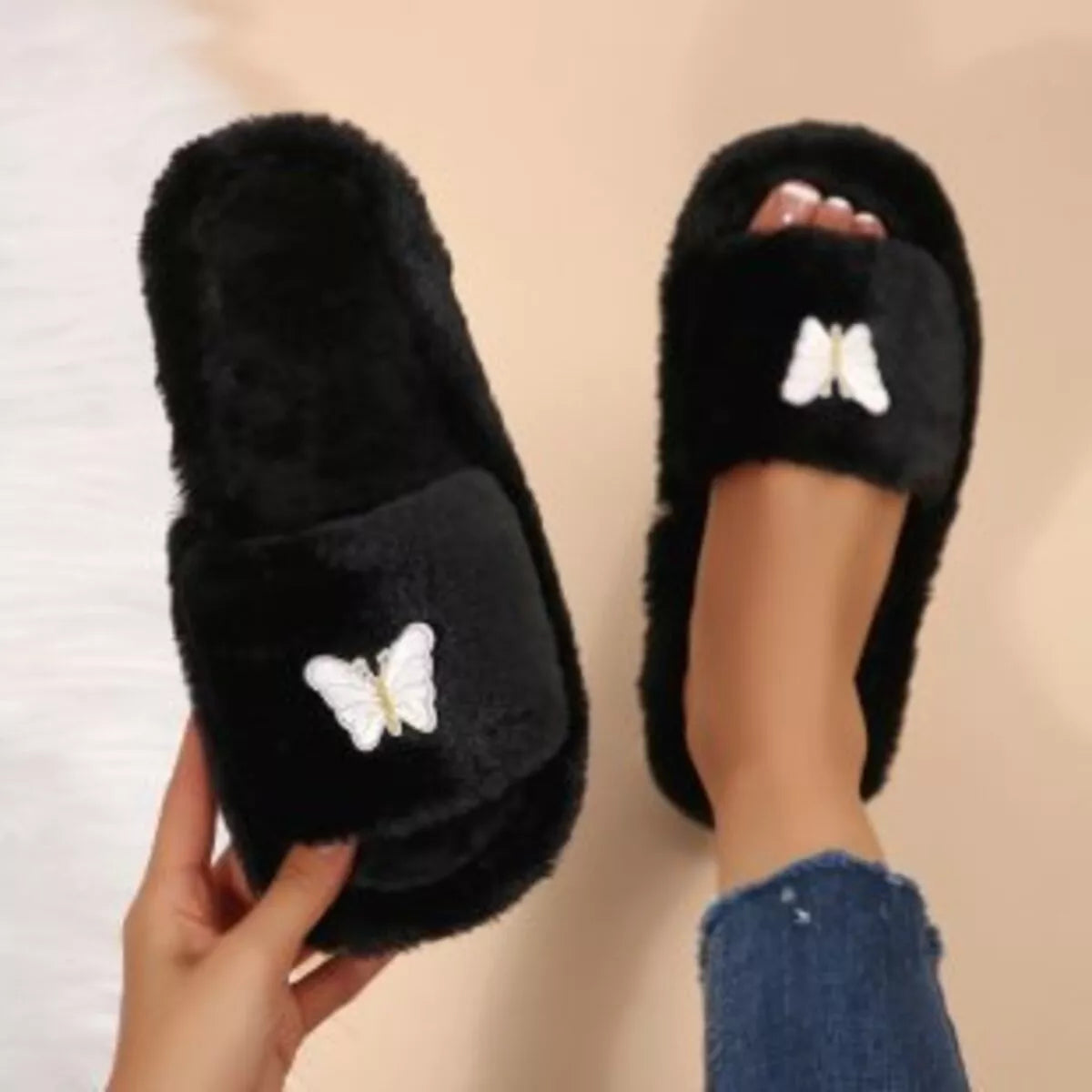 Butterfly Open Toe Slippers - Black - View 4