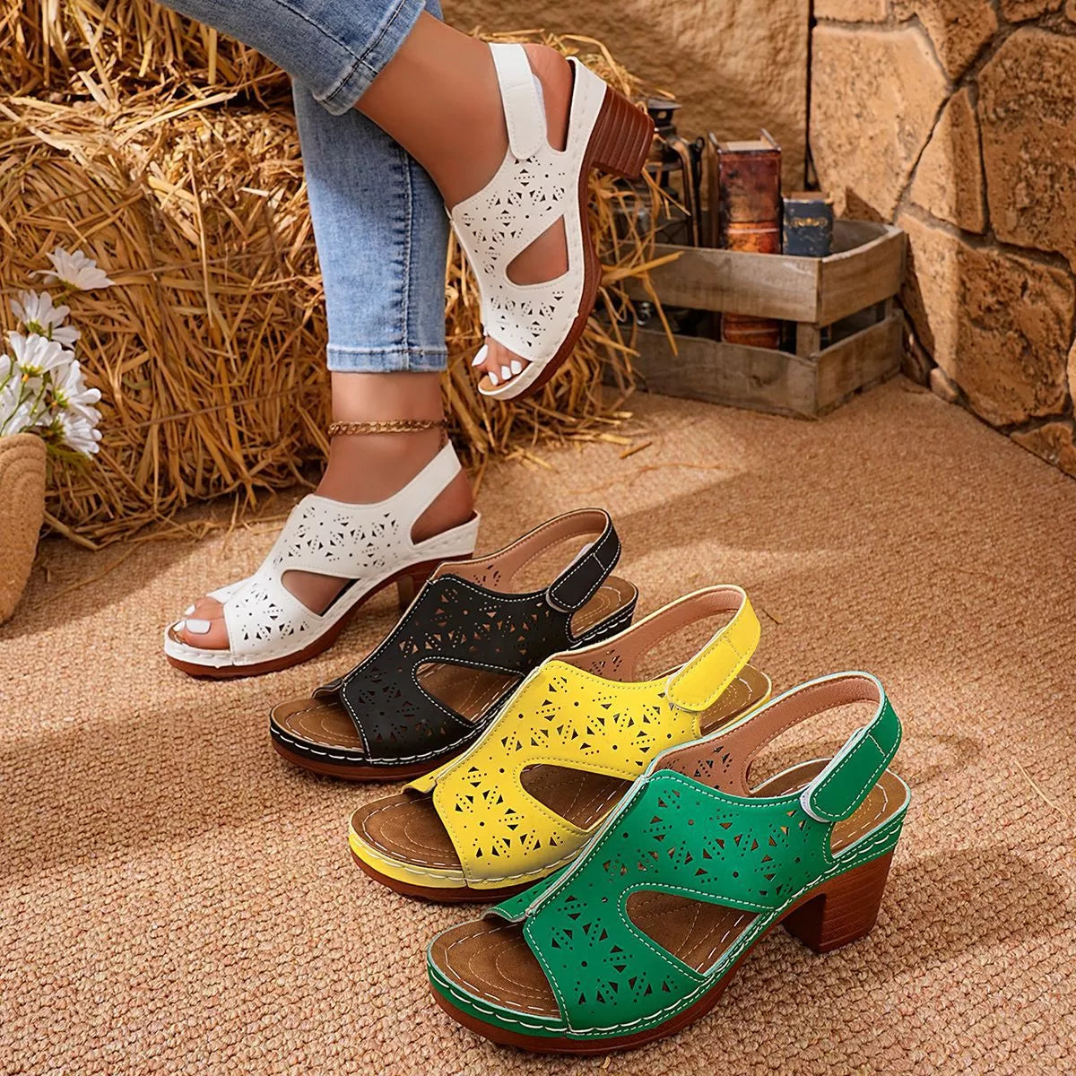 Open Toe Block Heels Sandals - Color comparison - View 1